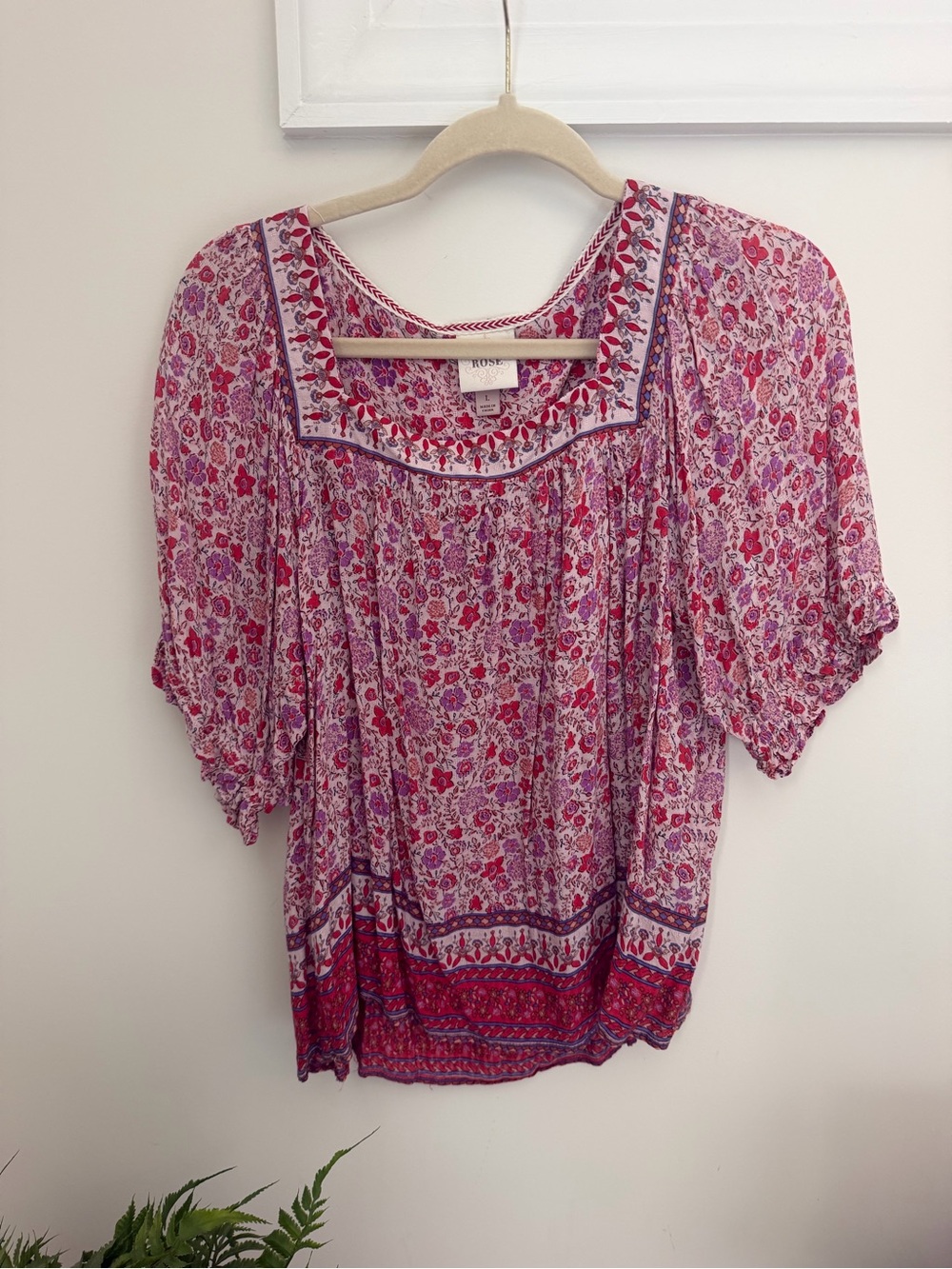 Floral Peasant Blouse in Pink and Red -